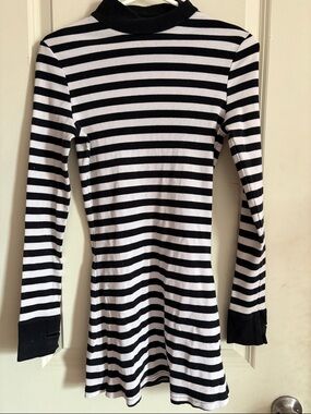 Striped Black & White Long Sleeve Women's Dress by Dolls Kill / Delias